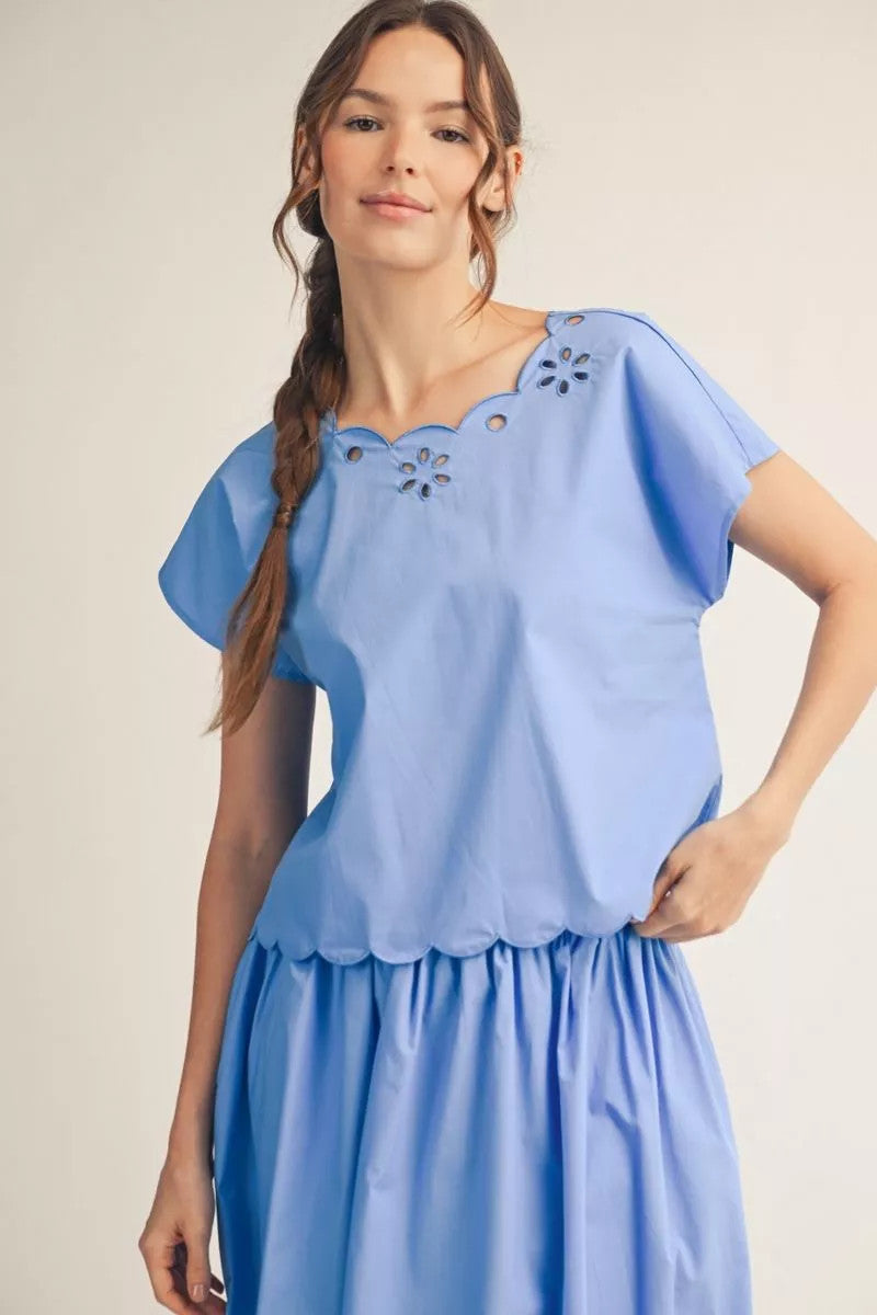 Caroline Drop Shoulder Eyelet Top
