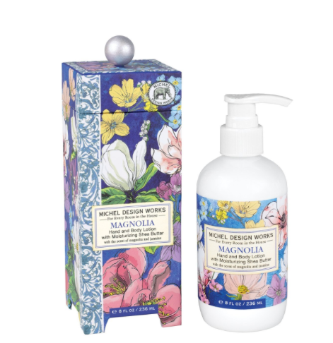 8 fl oz hand lotion bottle with aromatic peony scent featuring a floral label.