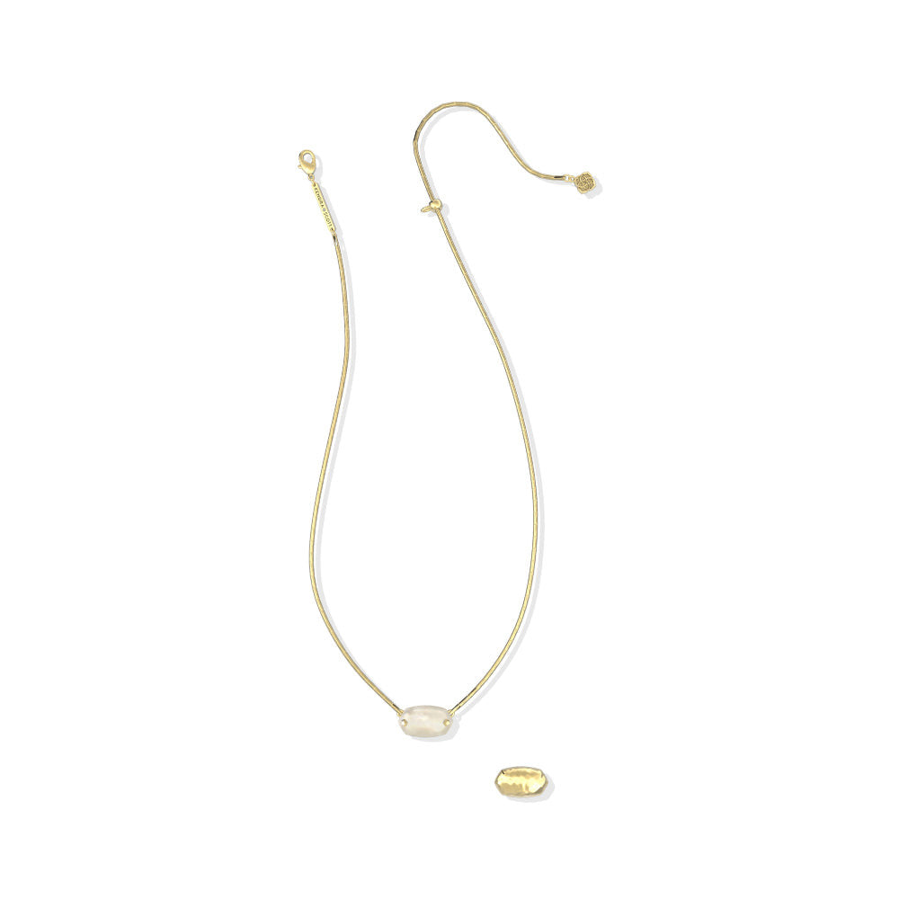 Elisa Riveted Short Pendant Necklace with a white stone and gold chain, showing reversible back.