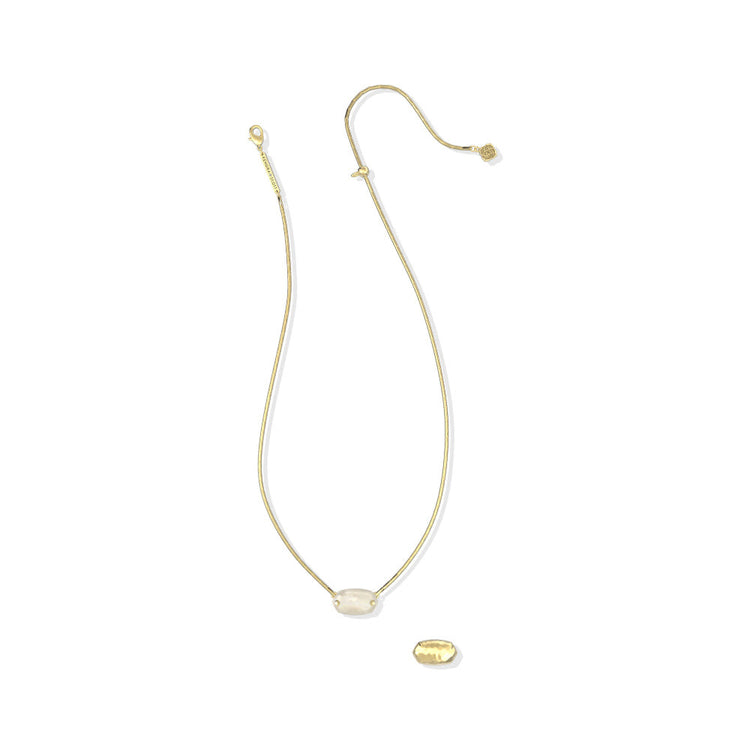 Elisa Riveted Short Pendant Necklace with a white stone and gold chain, showing reversible back.