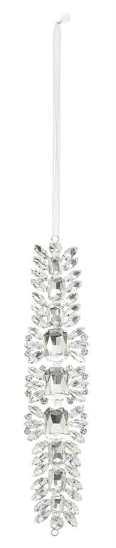Crystal Jewelry Clear ornament with faceted clear stones on a white ribbon.