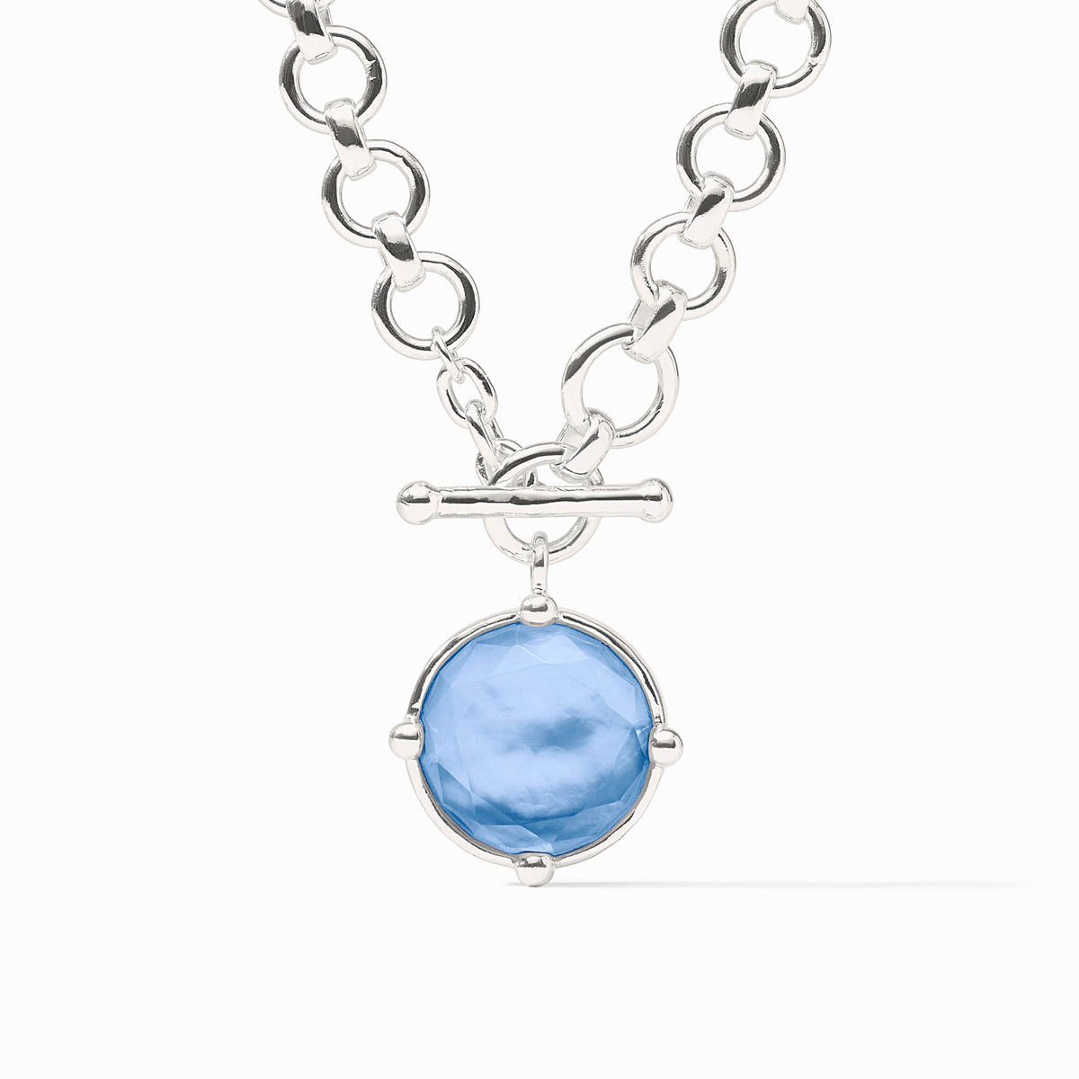 Honeybee Demi Necklace featuring a rose cut stone with beads on one side and a bas relief bee design.