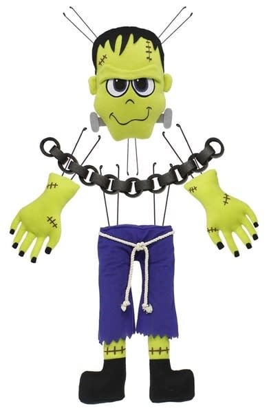 Polyester Frankenstein monster wreath decoration with wire frame in black and green colors.