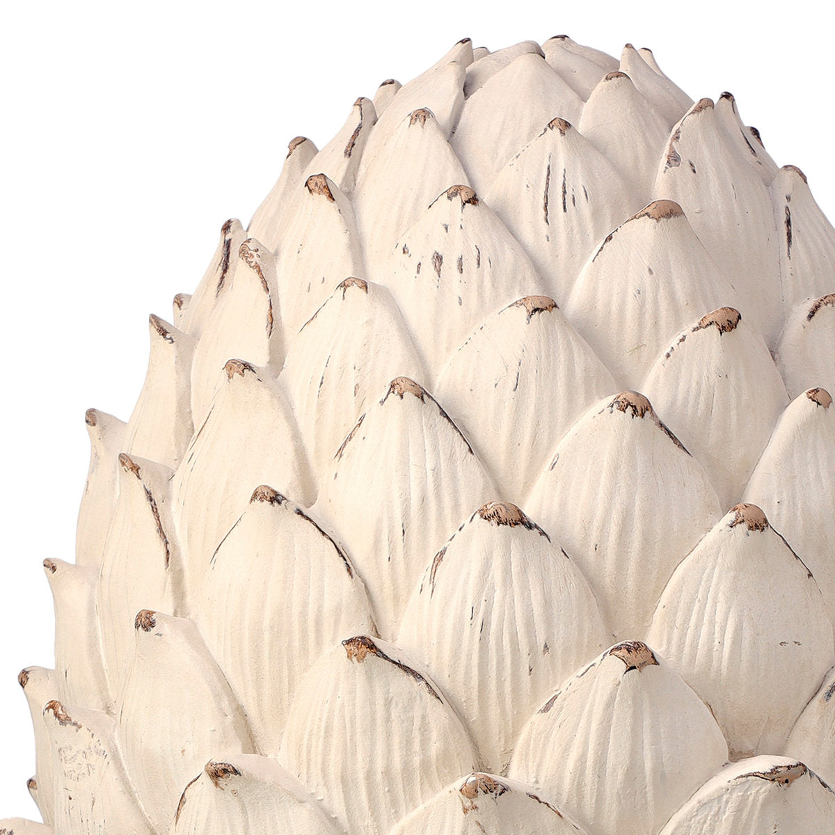 Resin pedestal shaped like an aged stone artichoke with a weathered texture.