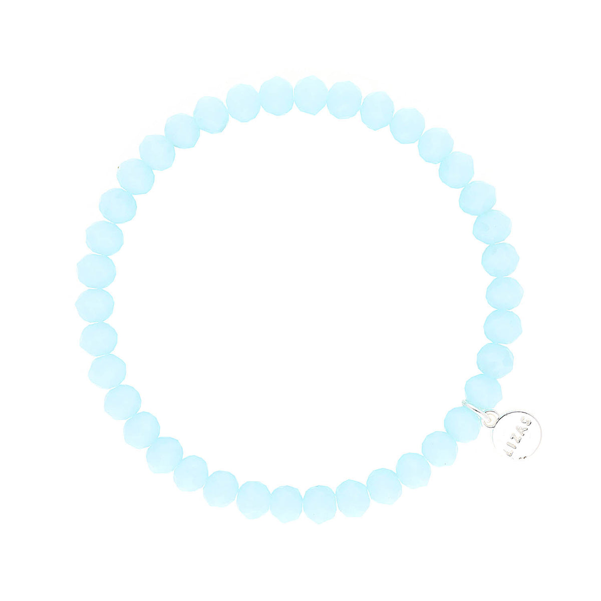 Stretchy bracelet with faceted glass beads in a colorful beaded pattern.