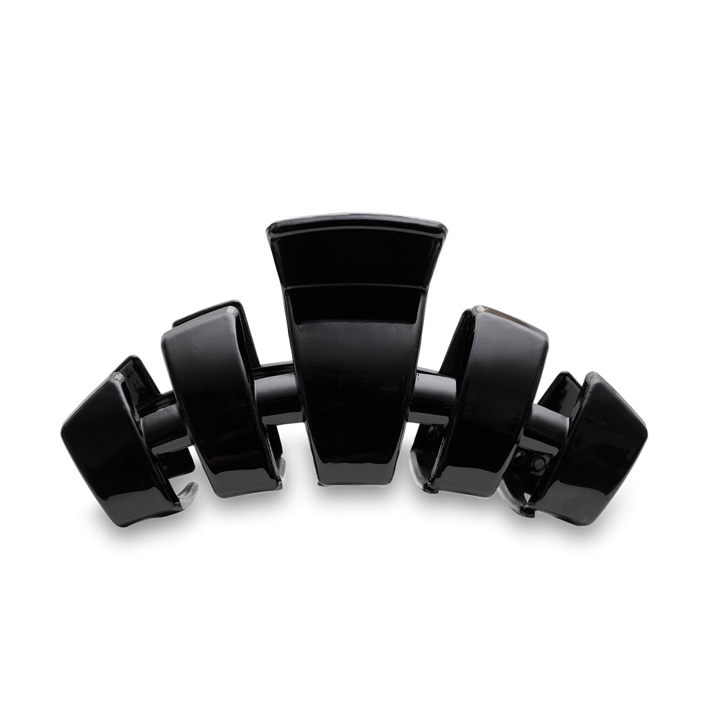 Large black classic hair claw clip with a glossy finish and five wide prongs.