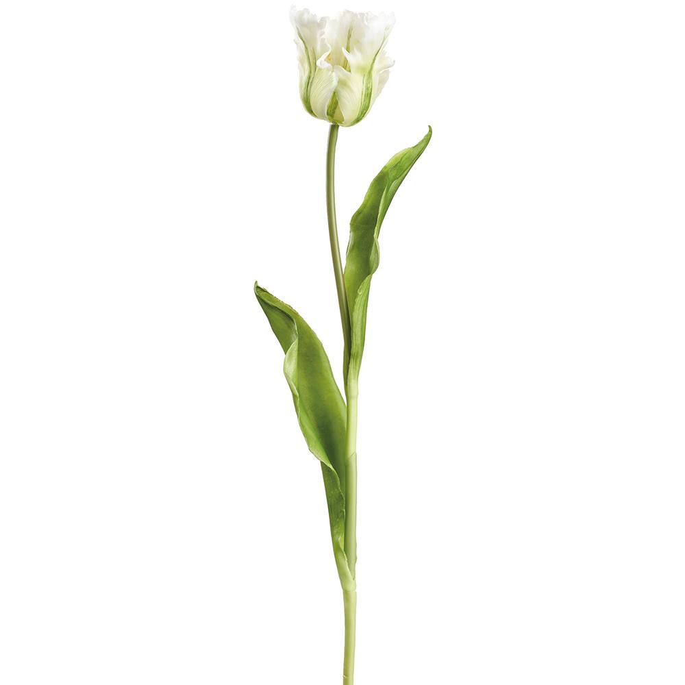 Twenty-inch real touch tulip spray with plastic petals on iron wire stem in natural beige tones.