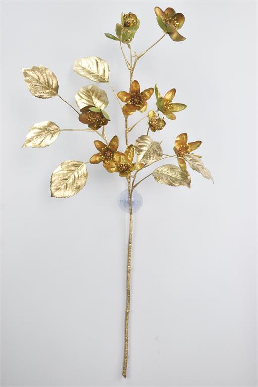 28-inch metallic gold clematis spray with detailed flowers and leaves on a long stem.