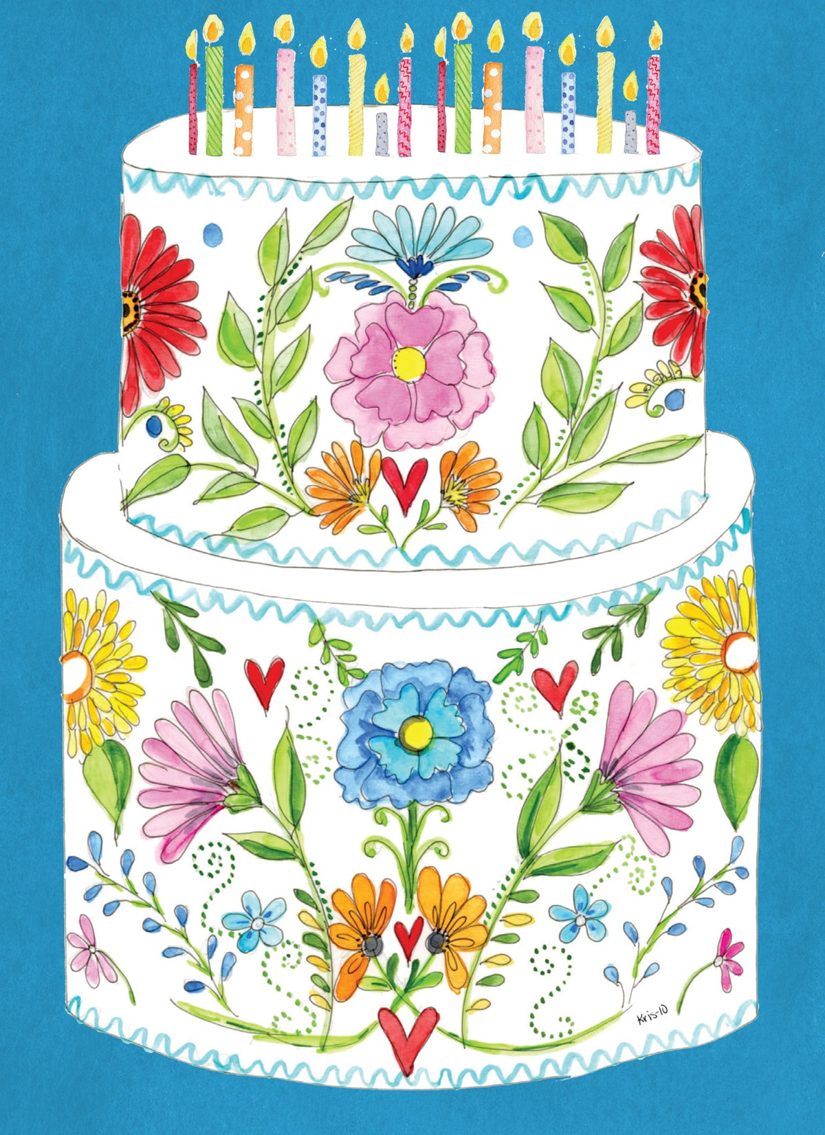 A6 Fiesta Cake Card featuring a colorful cake illustration with 'Happy birthday' text and Psalm 16:11 scripture.