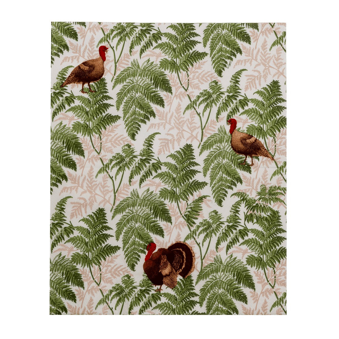 Turkey Among Ferns Guest Towel featuring wild turkeys and green fern leaves on a white background.