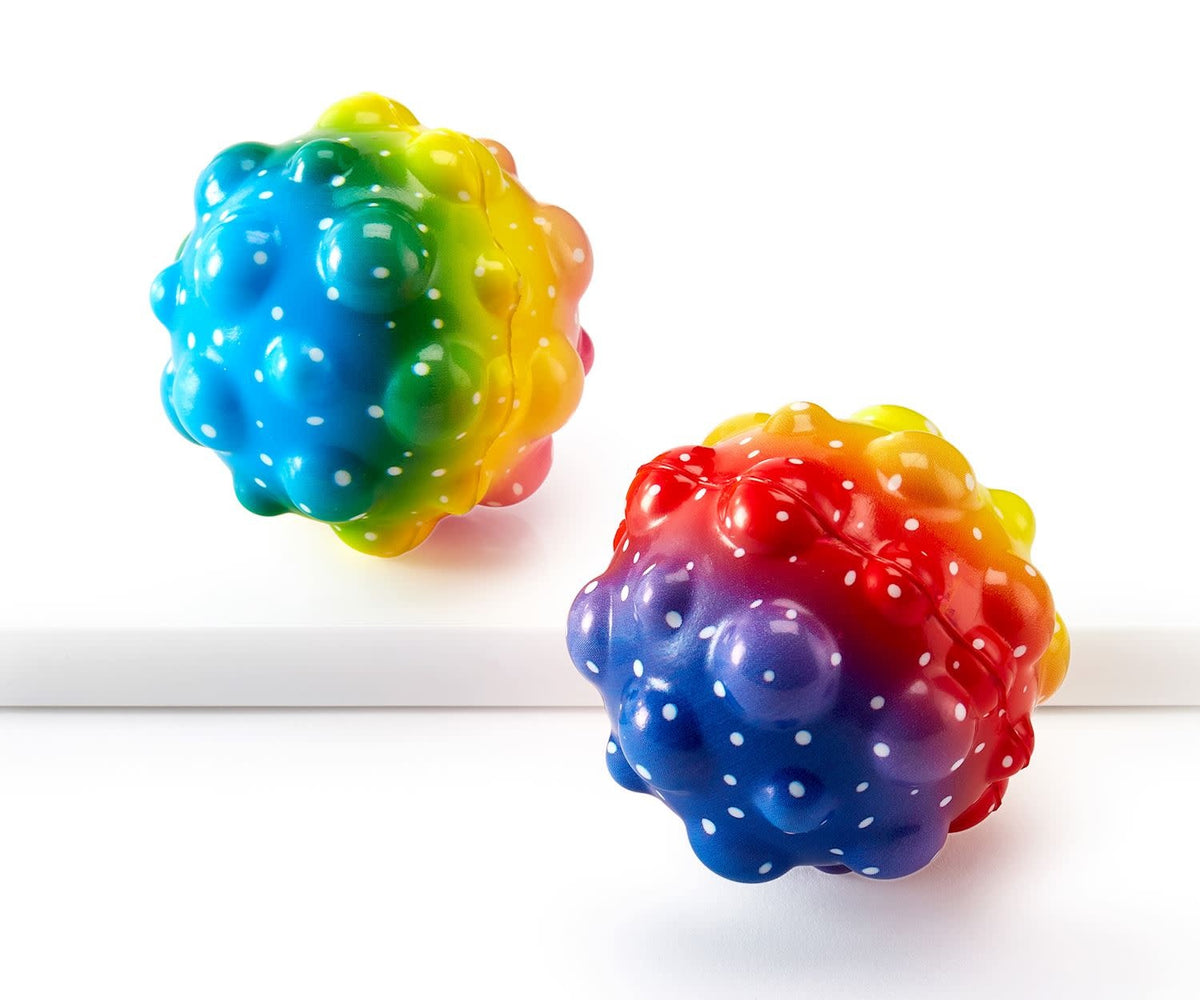 Textured rainbow-colored atom ball with high bounce feature