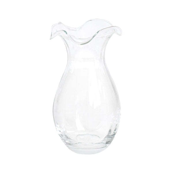 Clear glass small vase with vertical fluted texture in hibiscus shape