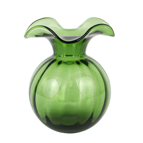 Dark green medium fluted glass vase with a curved silhouette