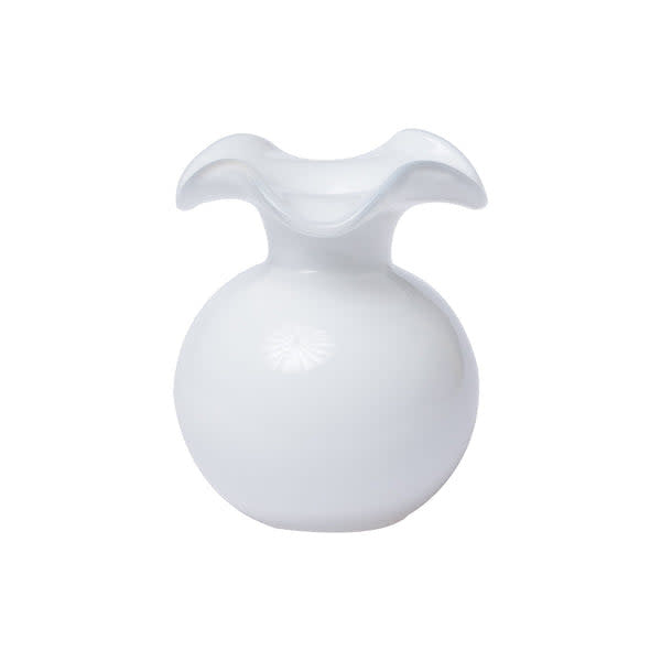 White hibiscus glass bud vase with a floral pattern
