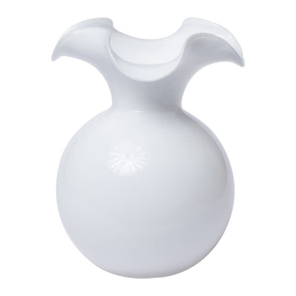 Medium white glass fluted vase with hibiscus-inspired texture