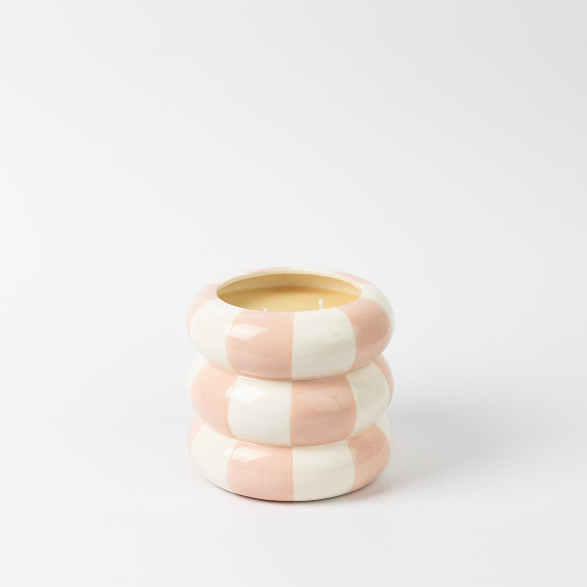 Sweet Grace Collection Candle #74 in a pink and white checkered ceramic vessel.