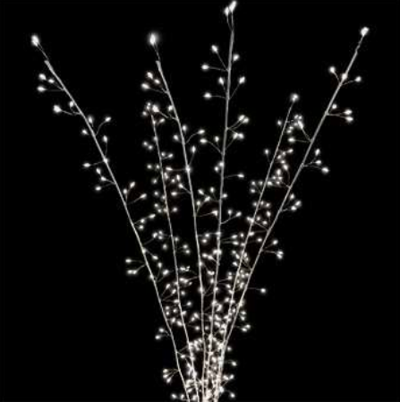 Big Seed Micro Cluster Twigs with 300 warm white lights and white tape on a black background.