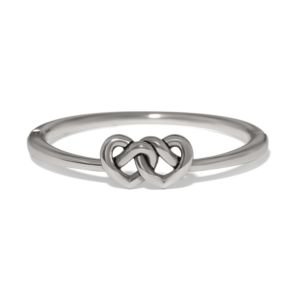 Interlok Linked Hearts silver plated hinged bangle with a magnetic closure.