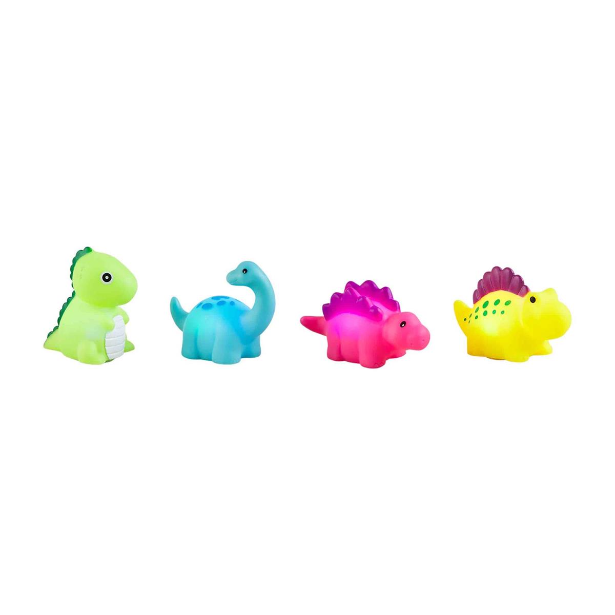 Plastic bath toy set featuring two-inch square figures with colorful patterns.