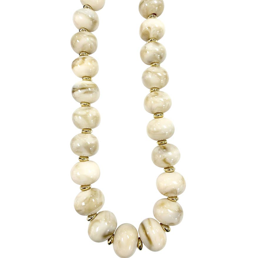 Cream marble chunky beaded necklace with 18k gold-plated spacers.