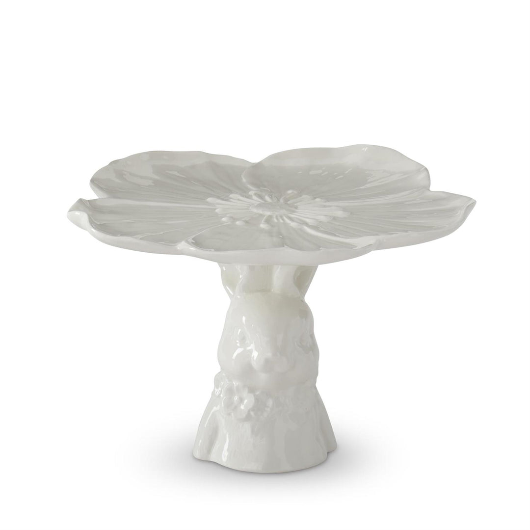 White ceramic bunny flower embossed cake stand with dolomite material