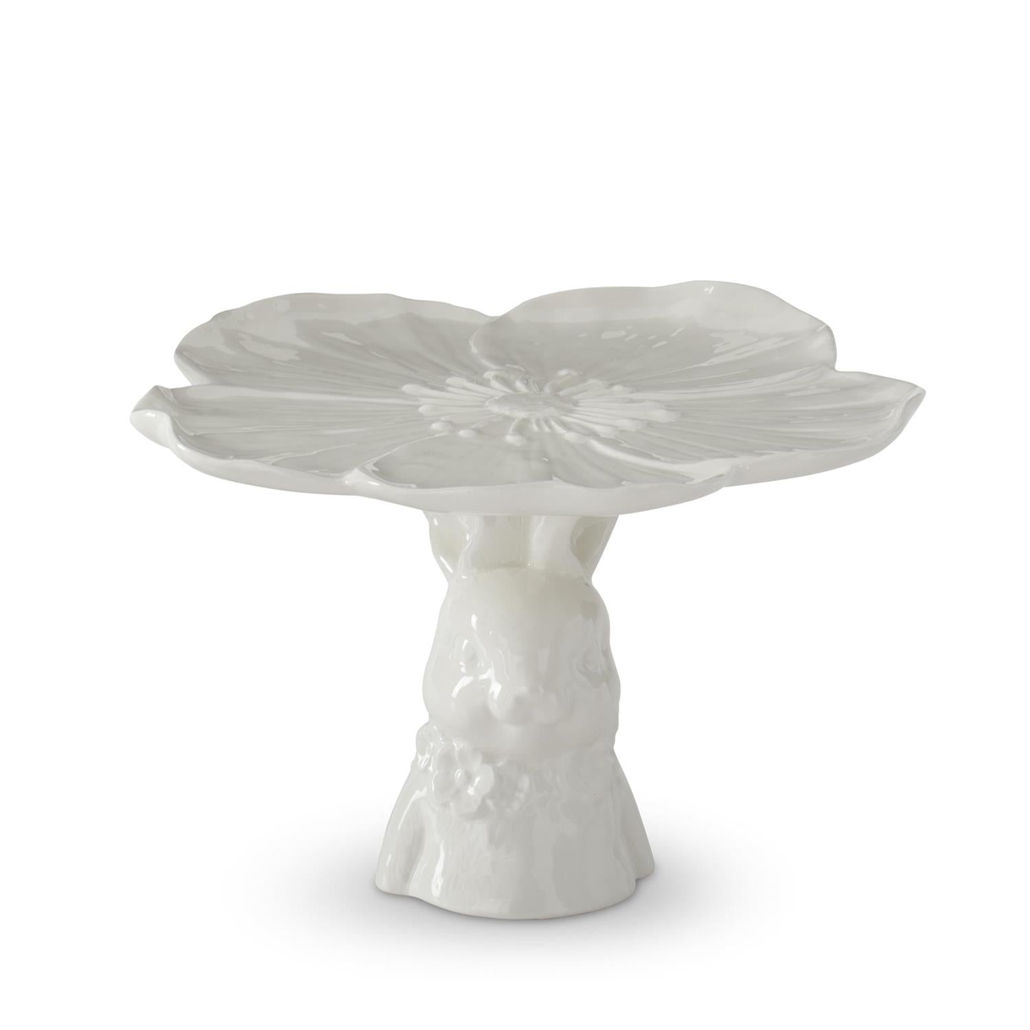 White ceramic bunny flower embossed cake stand with dolomite material