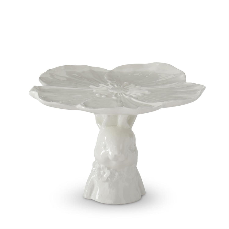 White ceramic bunny flower embossed cake stand with dolomite material