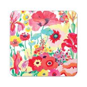 Square salad plate with subtle printed floral pattern in soft pastel tones on durable paper board.