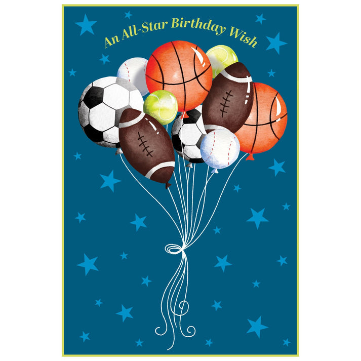 Jane birthday sport balloons with embossed All-Star wish text