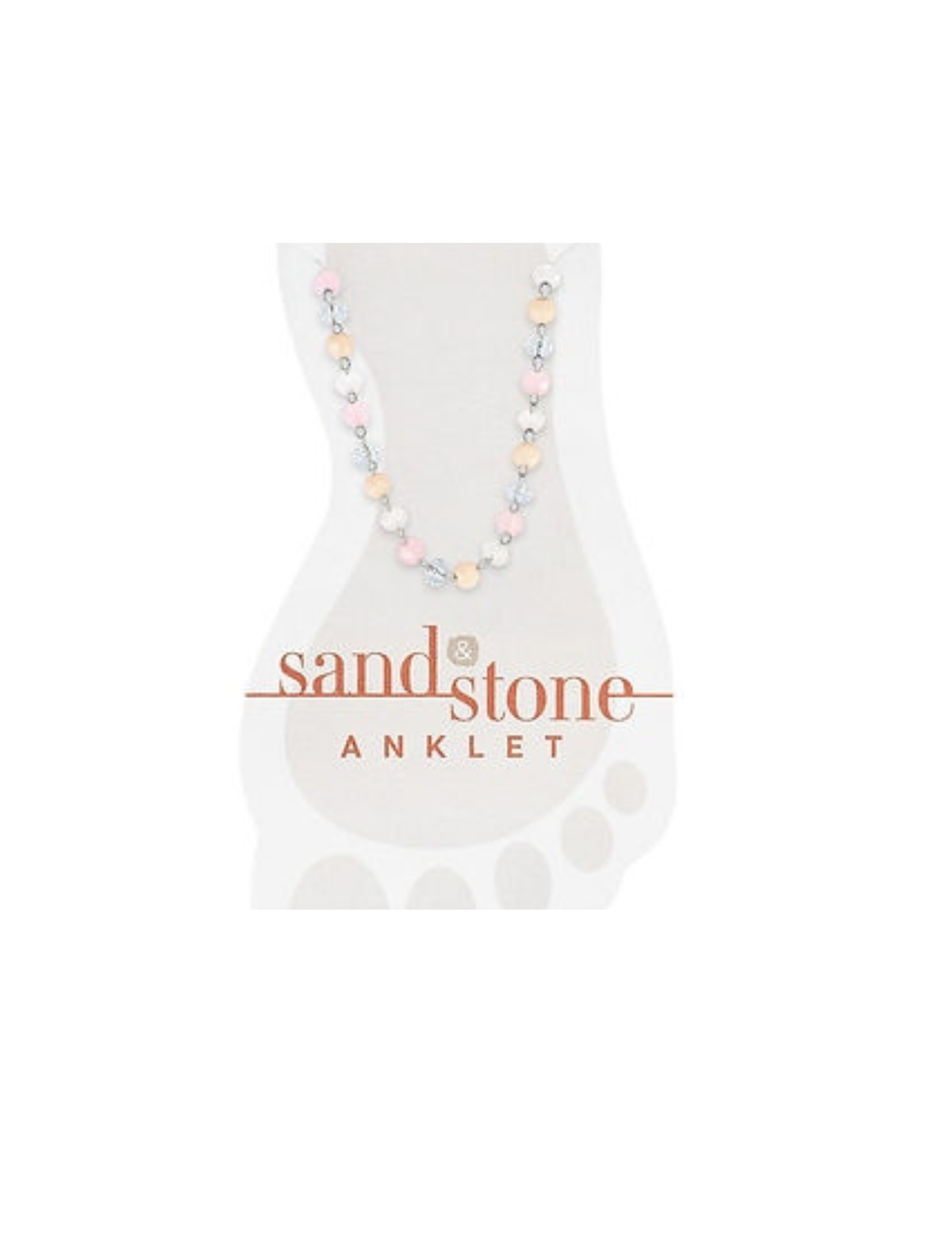 Silver Beaded Blush Sand & Stone Anklet on a foot-shaped display card.