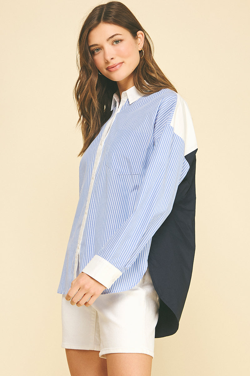 Rachel striped button-down shirt with front pocket in small size