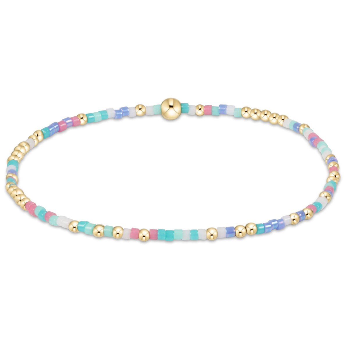 Hand-beaded Hope Unwritten bracelet with mixed seed beads in various colors on high-performance elastic.