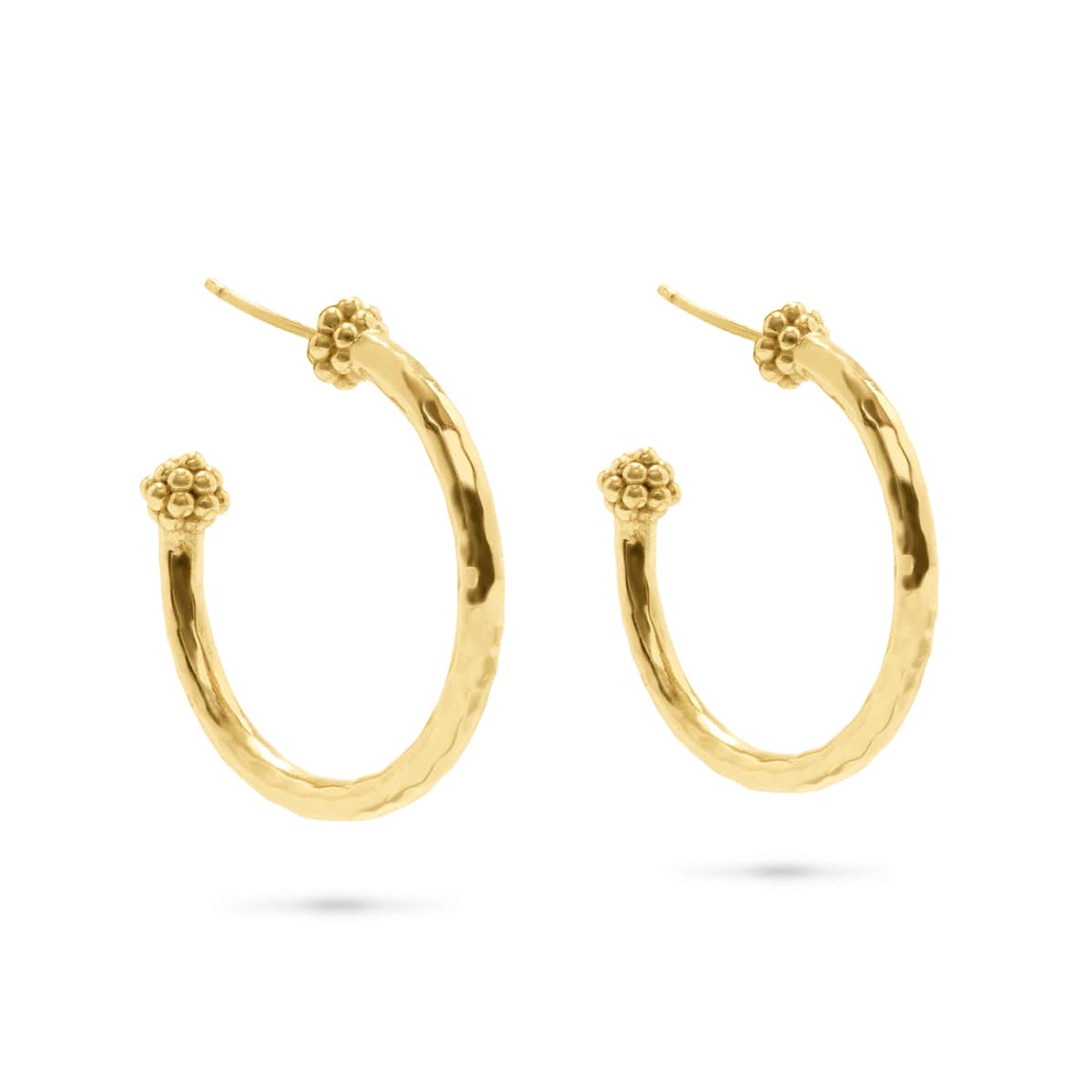 Gold-plated brass medium hoop earrings featuring a berry slice charm with natural artisan variations.