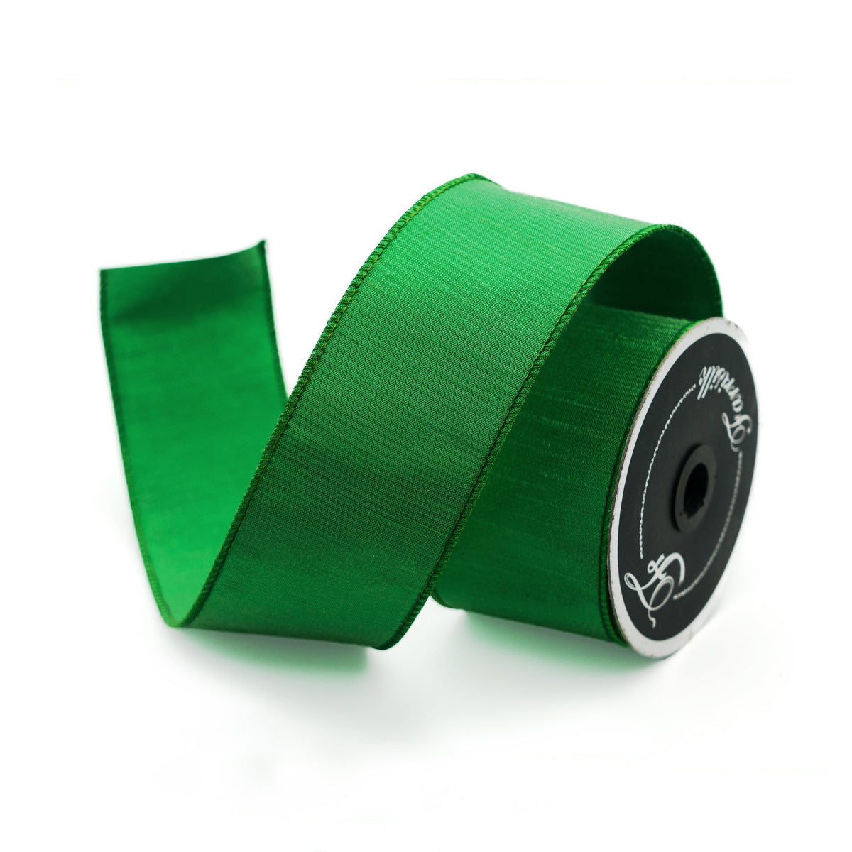 Luster Ribbon in lime green measuring 2.5 inches wide by 10 yards long.