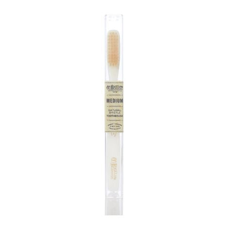 Medium ivory natural boar bristle toothbrush with a classic handle
