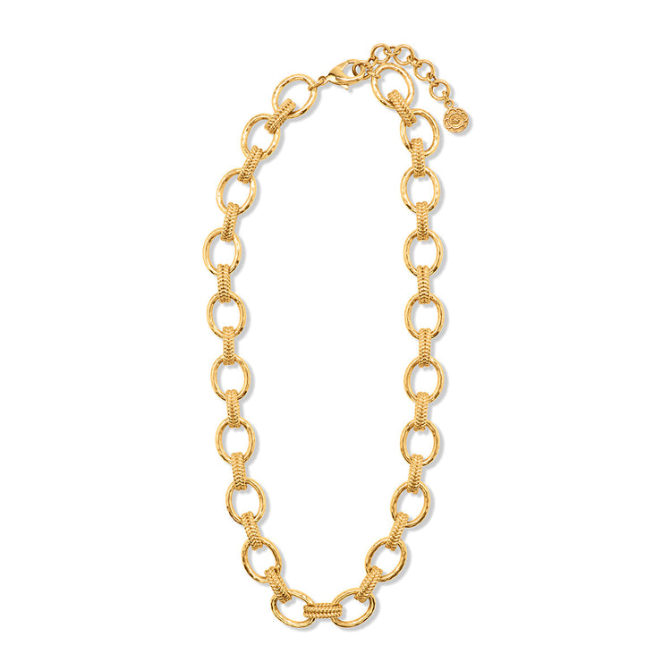 Gold-plated brass Cleopatra Regal link necklace with a regal chain silhouette.