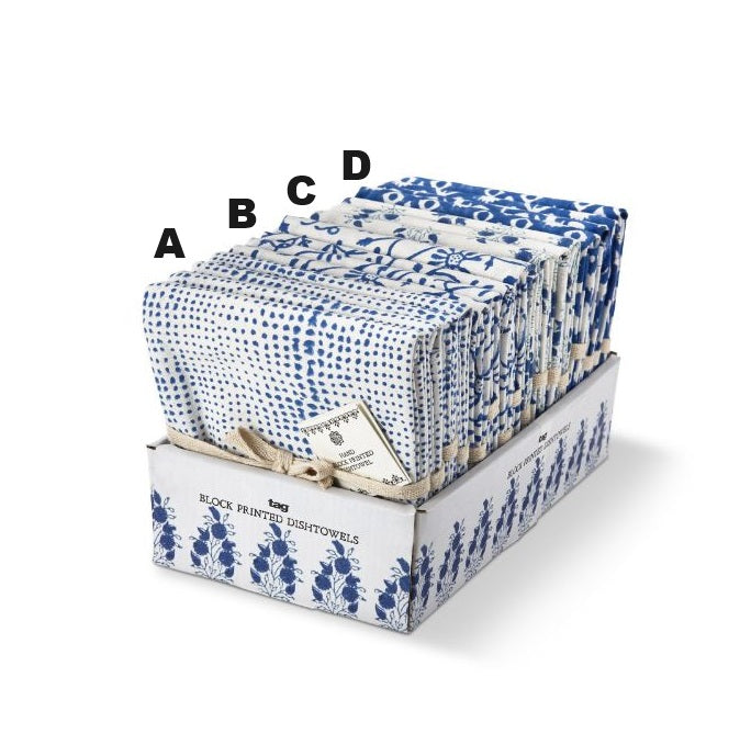 Cottage Block dishtowel made of white cotton with a subtle geometric block pattern.