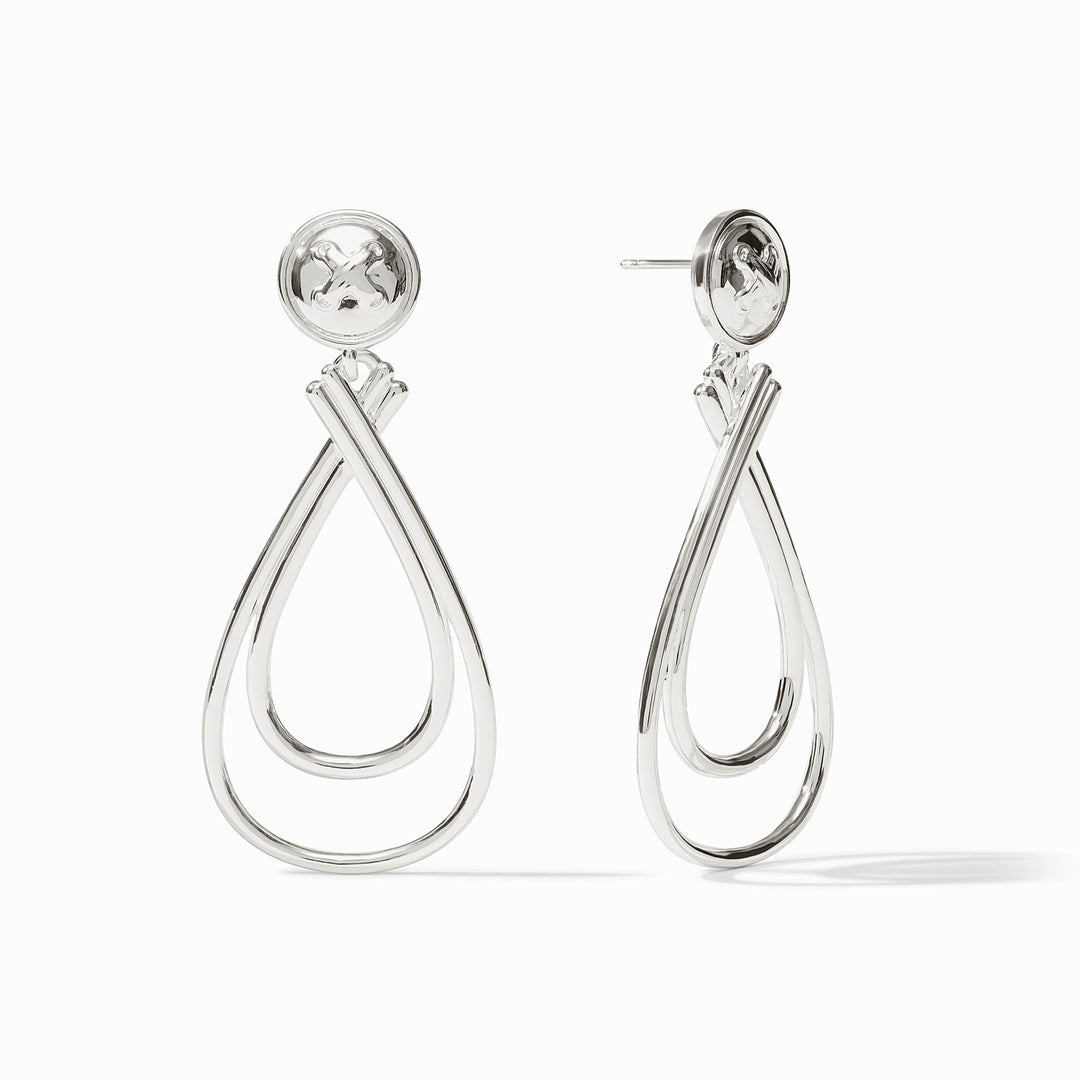 Julie Vos Essex silver-plated drop earrings with a button post and double teardrop design.