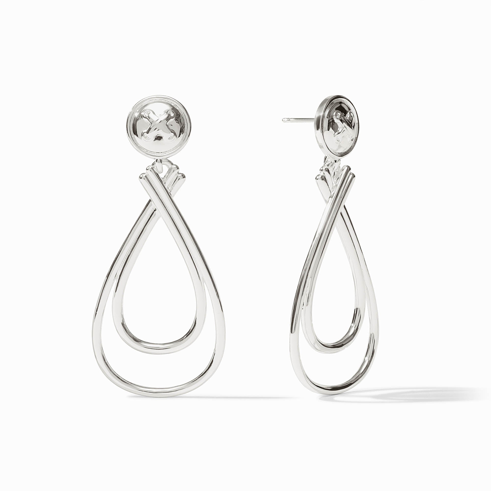 Julie Vos Essex silver-plated drop earrings with a button post and double teardrop design.