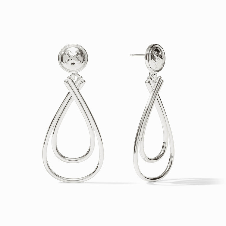 Julie Vos Essex silver-plated drop earrings with a button post and double teardrop design.