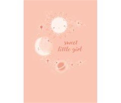 Sweet Girl card featuring a white background with black moons and stars pattern.