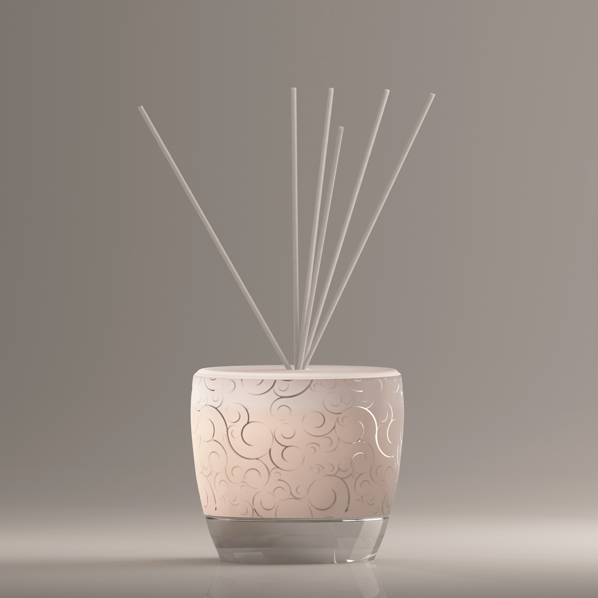 Elden Keep Rose Reed Diffuser in a clear glass bottle with white liquid.