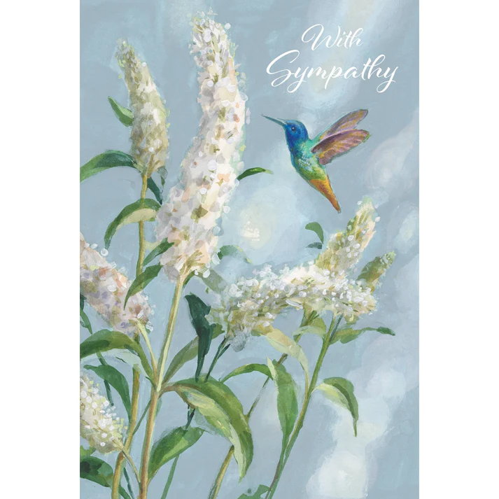 Little Hummingbird sympathy card with foil finish showing hummingbird silhouette.