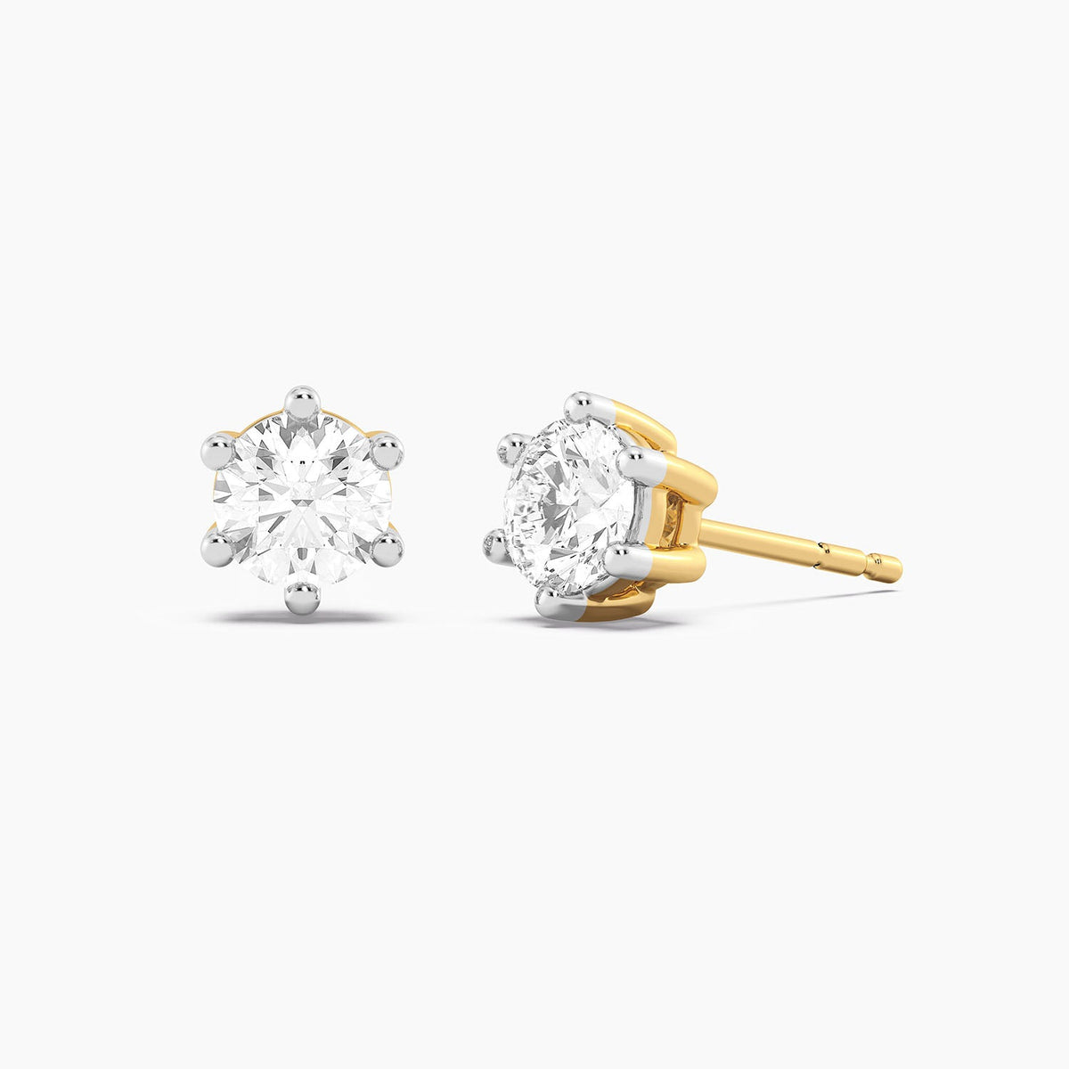 Lab-grown diamond stud earrings in gold with a six-prong setting