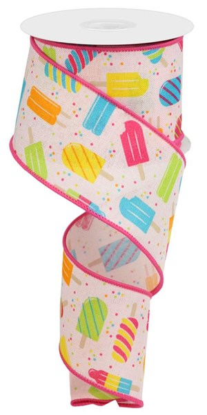 Royal ribbon with popsicle print in powder pink, yellow, orange, turquoise, and lime polyester.