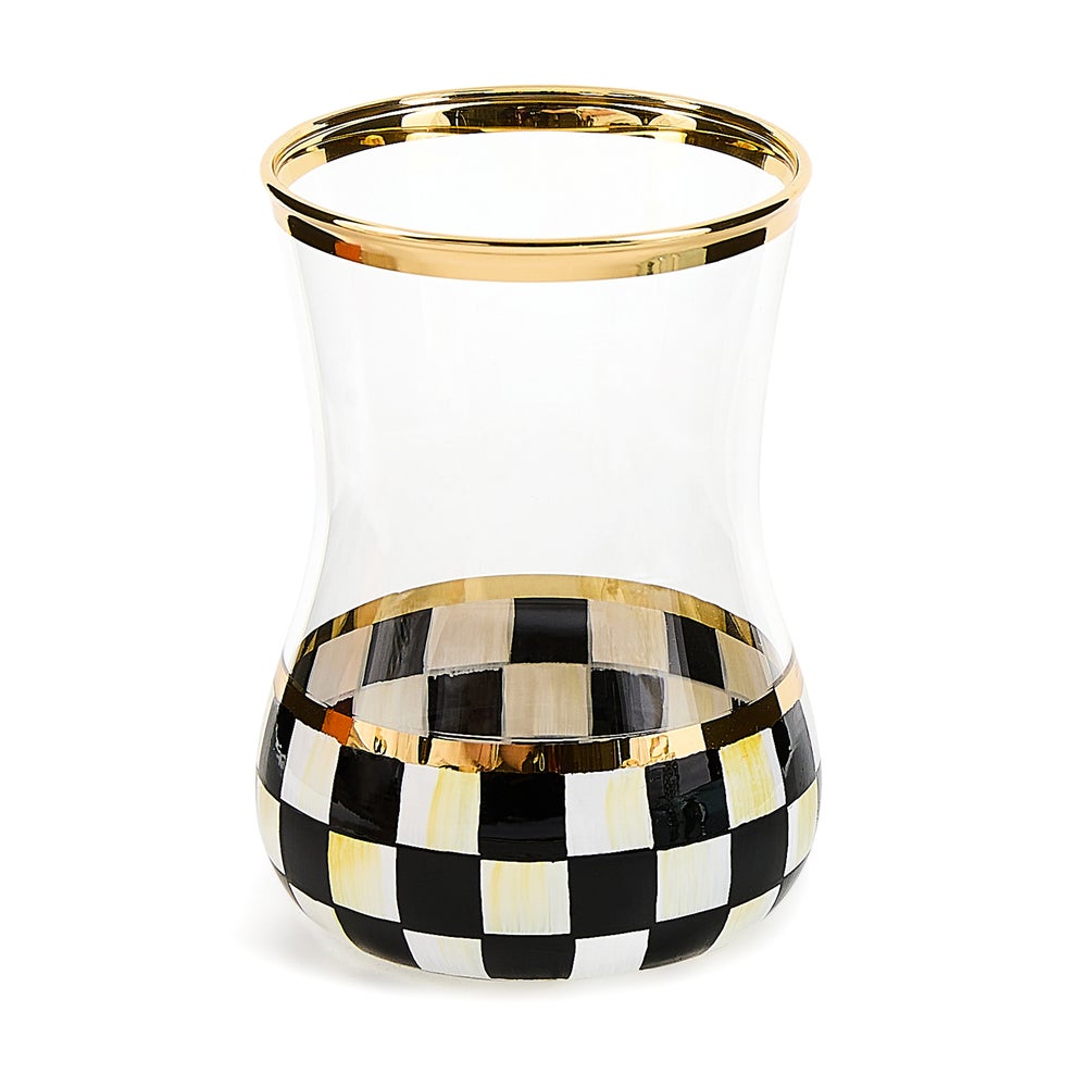Hand-painted check tea glass with gold lustre embellishment