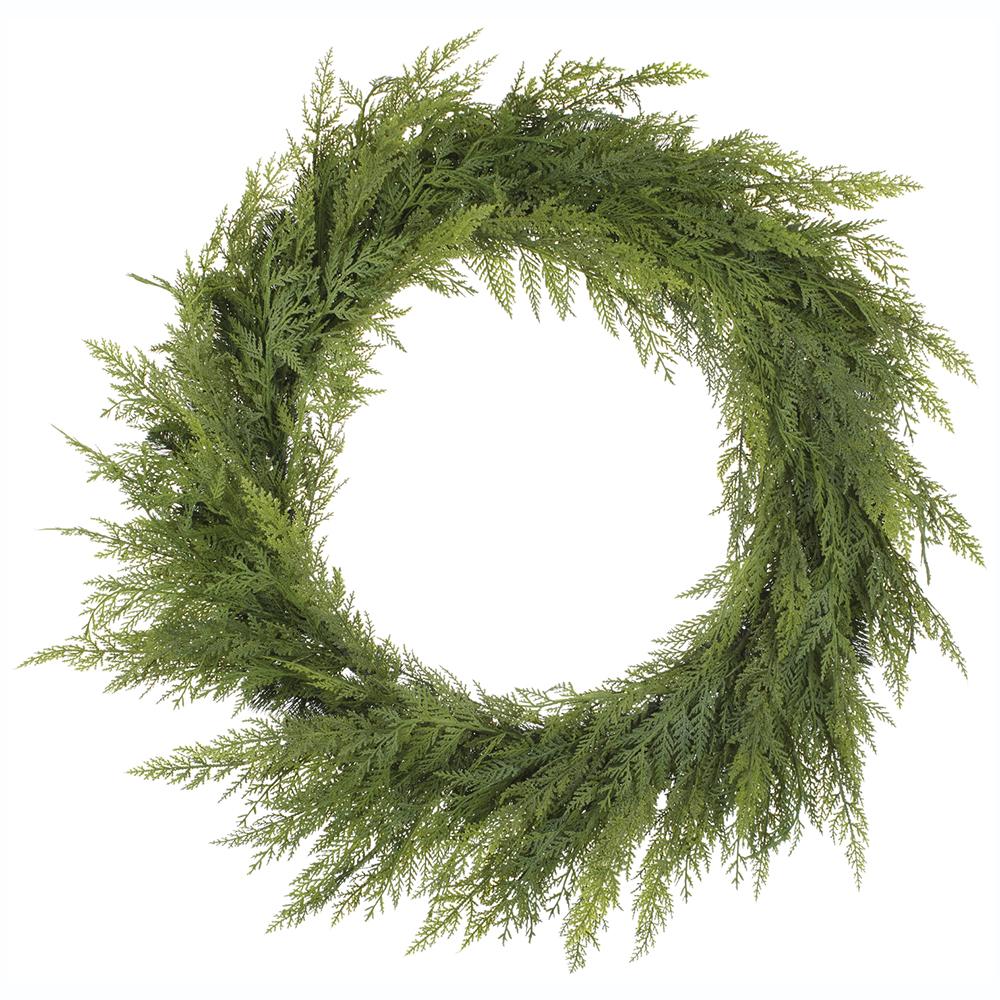 32-inch soft PE cedar green wreath with wire backing