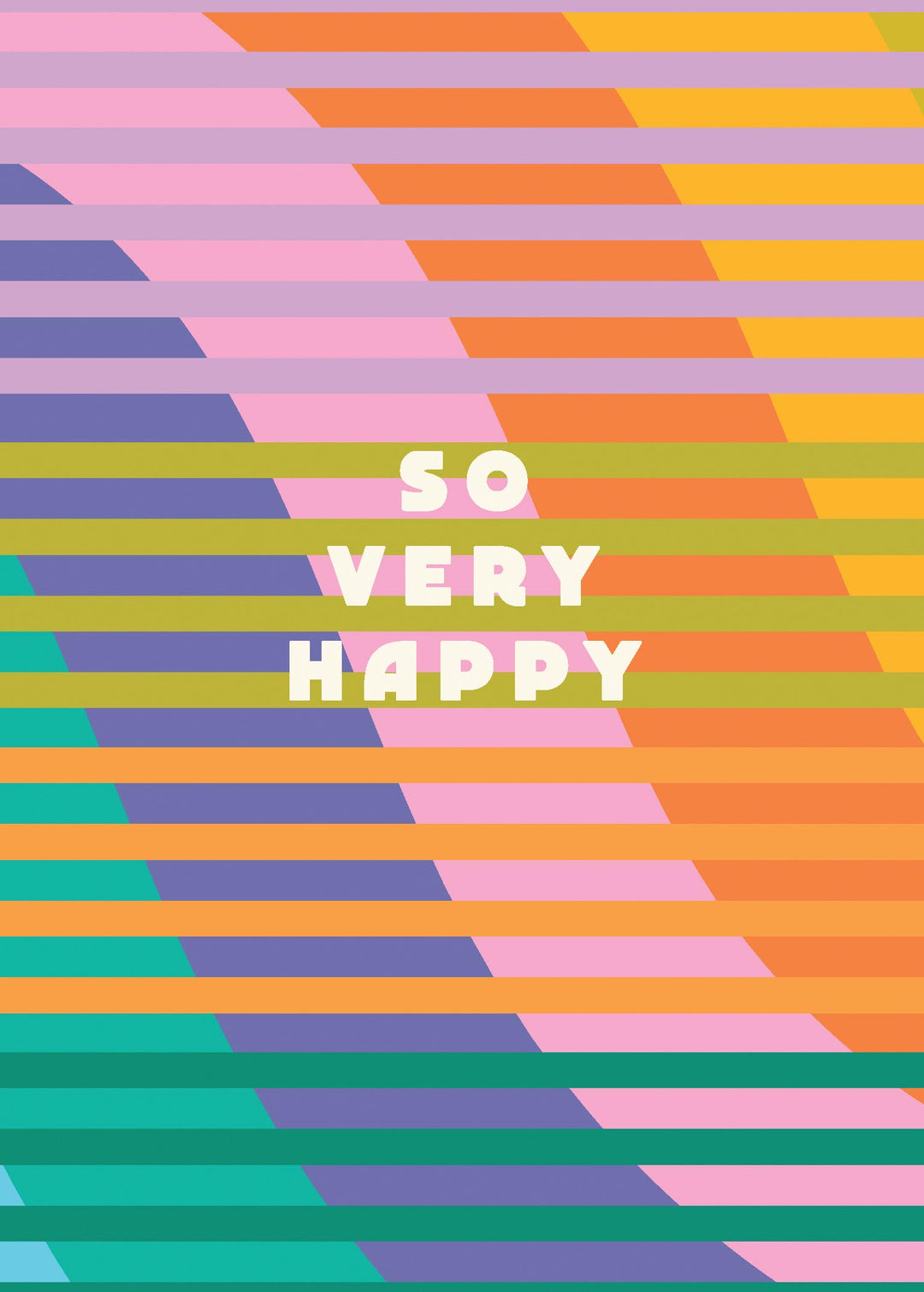 White greeting card with 'So Very Happy' text on front page.