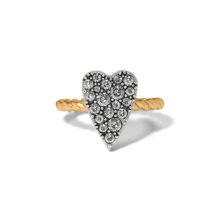 Love Messages Be Love Ring with a pave-set crystal heart on a twisted gold-toned band.