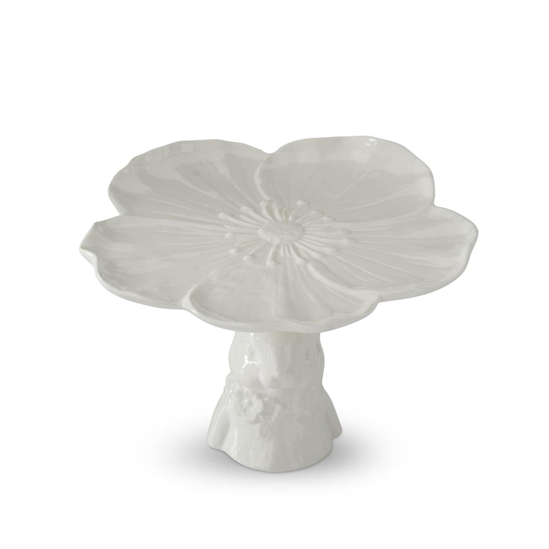 White ceramic bunny flower embossed cake stand with dolomite material